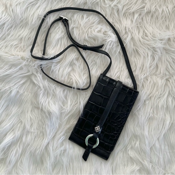 Brighton Handbags - BRIGHTON Toledo Phone Organizer in Leather Black Croco Minimalist Crossbody